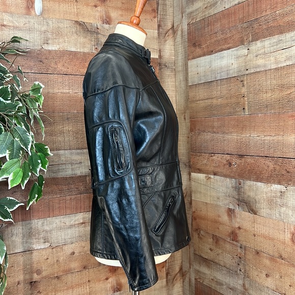 TAURUS Black Canadian Genuine Leather Quilted Liner Zippers Moto Coat - Picture 5 of 16